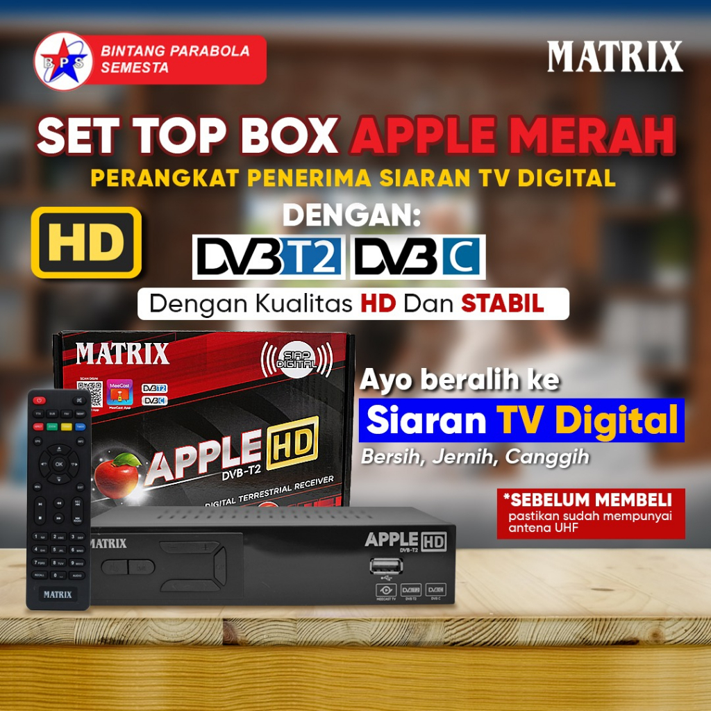 set top box dvbt2 matrix apple merah hd siaran tv digital stb