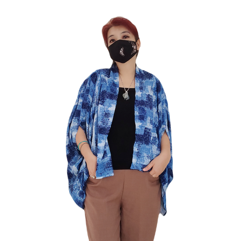 Cardigan Kimono Outer Kimono Wanita Long Cardigan Fashion Gesyal Biru