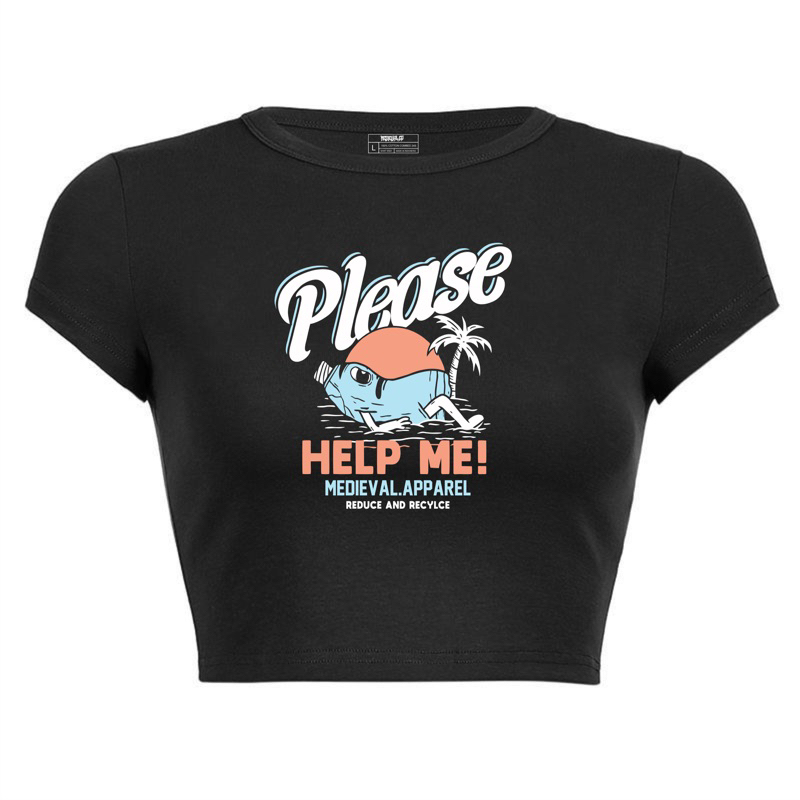 Crop Top PLEASE HELP ME Graphic Tee Streetwear - Kaos Baju Tanktop Aesthetic Surfing Pantai Logo hit