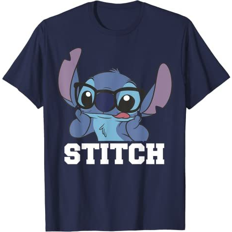 Baju Kaos Dewasa Lilo & Stitch Nerdy Stitch Portrait T-Shirt Pakaian Fashion Katun Pria Wanita Distr