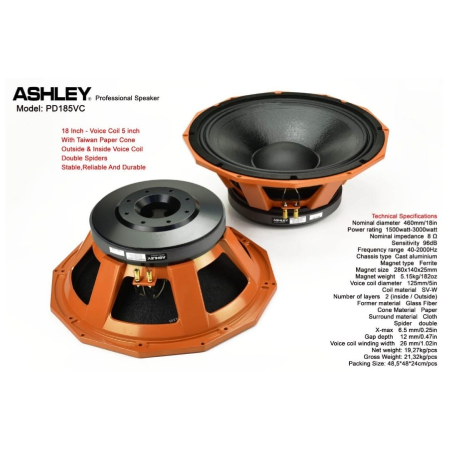 Speaker Component Ashley PD 185VC 18 inch Original Ashley PD185VC