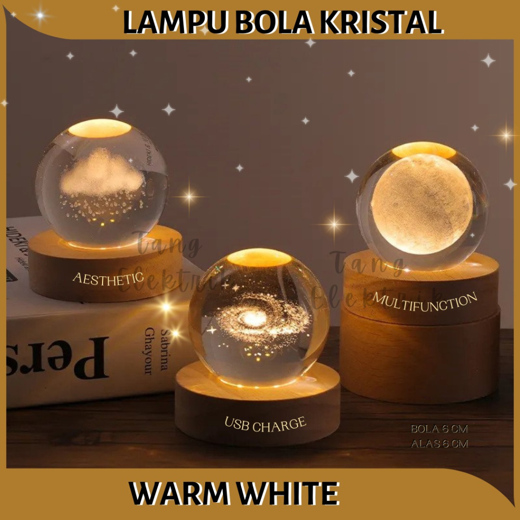 Lampu Tidur Hias LED Bola Kristal Hiasan Kamar Tidur Aesthetic