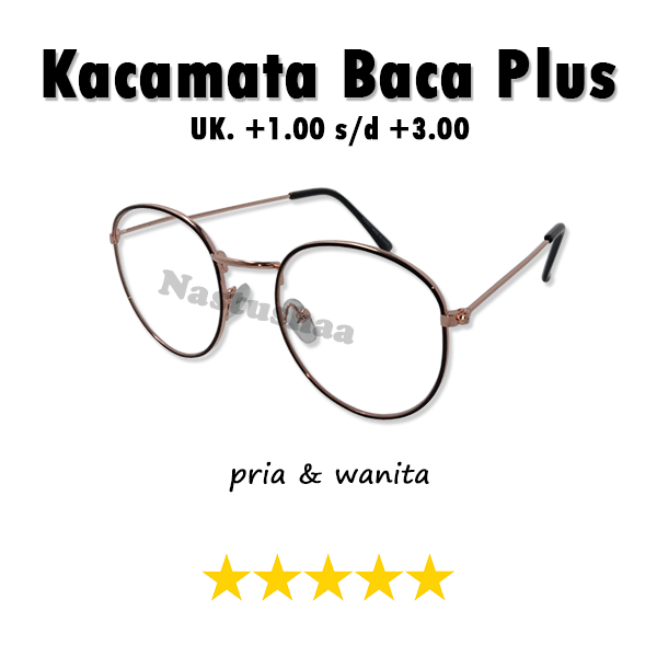 Kacamata Baca Plus (+) Bingkai Besi Model Oval Hitam Gold Untuk Pria dan Wanita Kacamata Rabun Dekat Uk. 1.00 s/d +3.00 Unisex NOCASE