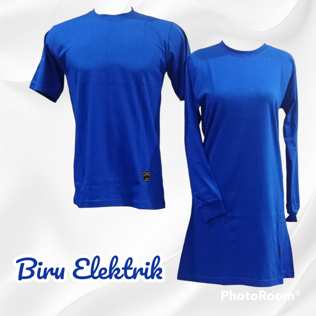S-XXXL Kaos Polos Couple Oblong Tunik Muslimah Biru Elektrik/Seragam Olahraga/Reuni/Santai