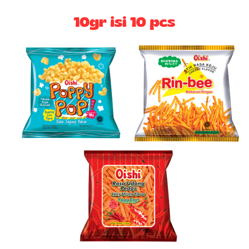 

OISHI POPPY POP/RIN-BEE/UDANG PEDAS 1 RENCENG 10pcs @10gr