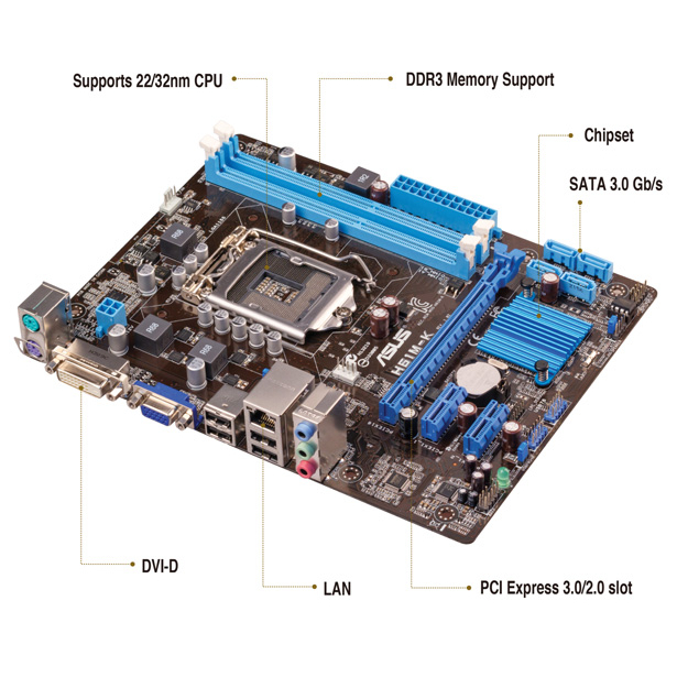 Mainboard Mobo Motherboard LGA 1155 H61 DDR3 ASUS / Gigabyte Baru