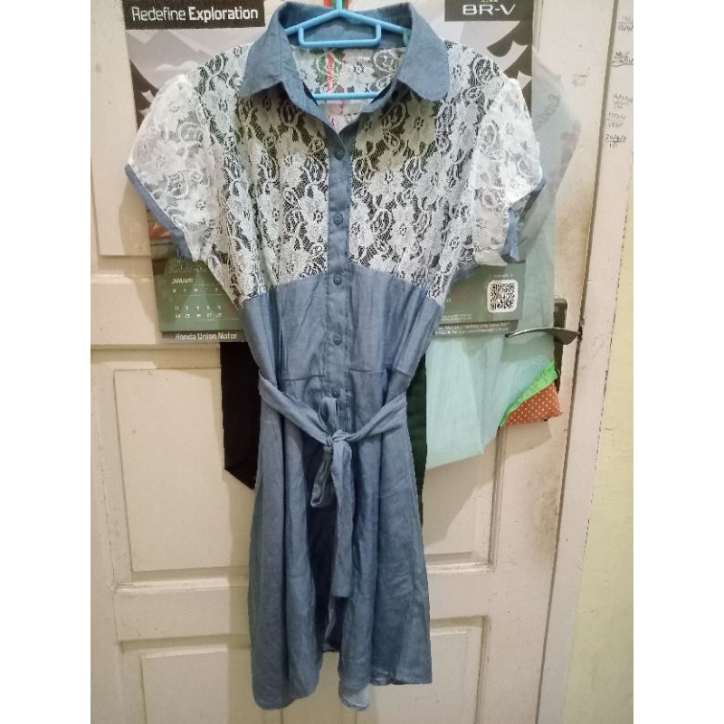 Baju dress biru laut brukat