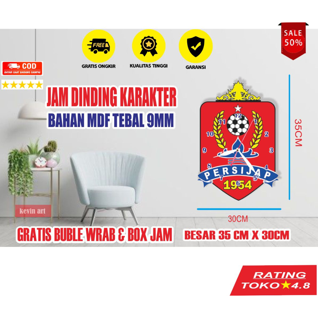 Jam Dinding Unik Jumbo Logo Persijap Jepara Dekorasi Kamar Keren Terbaru