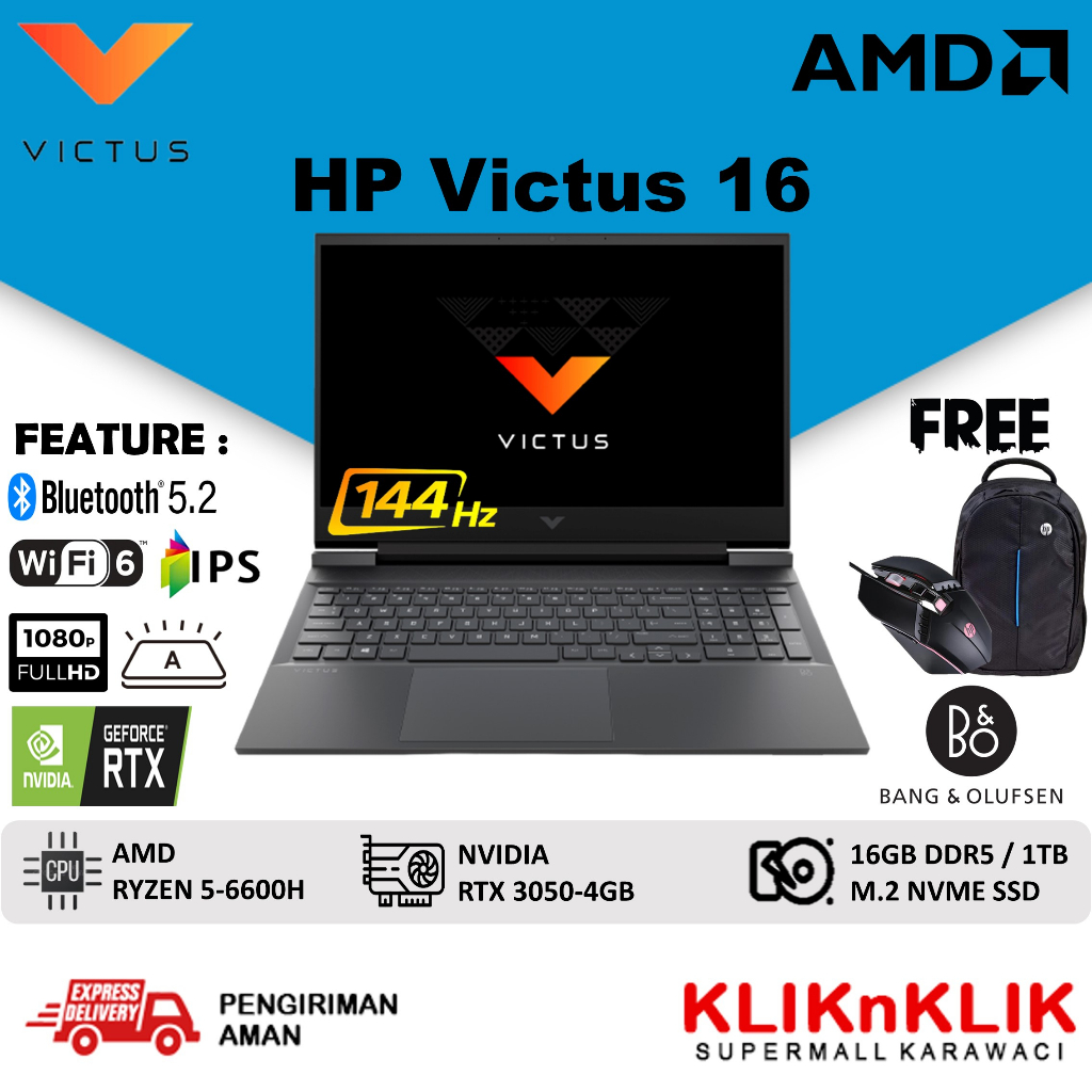 HP VICTUS 16 AMD RYZEN 5 6600H 32GB DDR5 1TB SSD RTX3050 144HZ WINDOWS 11 HOME