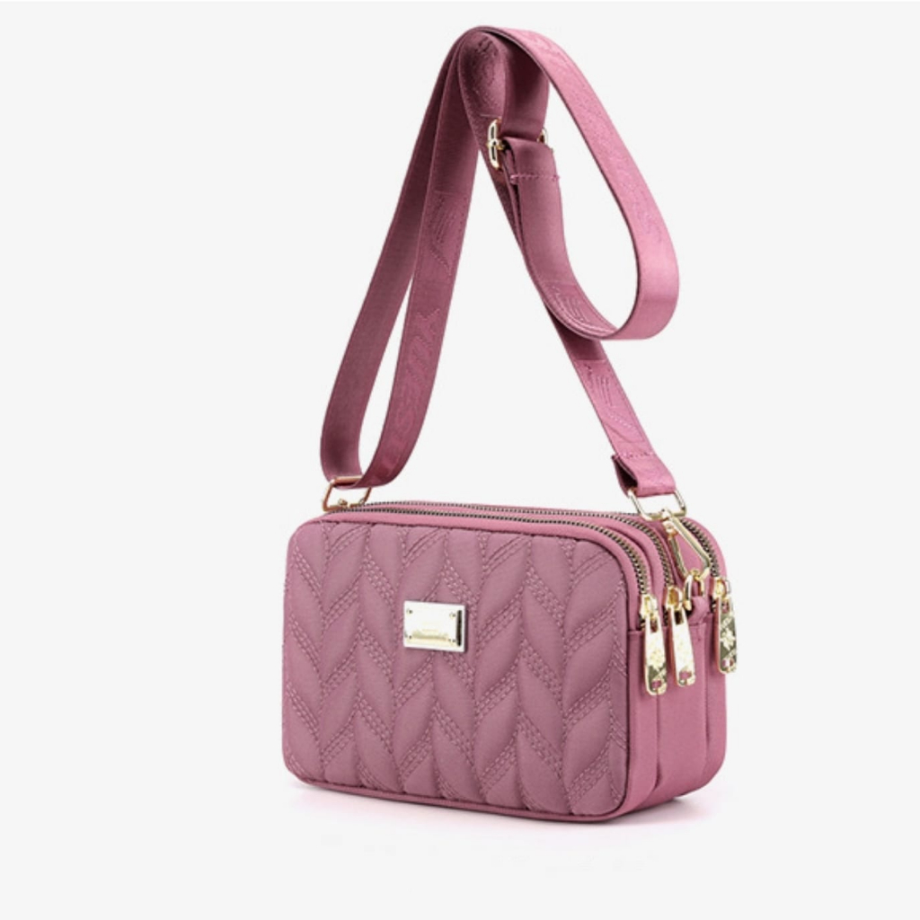 TAS SELEMPANG WANITA KOREA 3 RESLETING KEKINIAN IMPORT NILON SLING BAG CEWEK SIMPLE PINK ADENASA TA790P3 SHOULDER BAHU REMAJA BATAM MURAH PREMIUM FASHION BRANDED