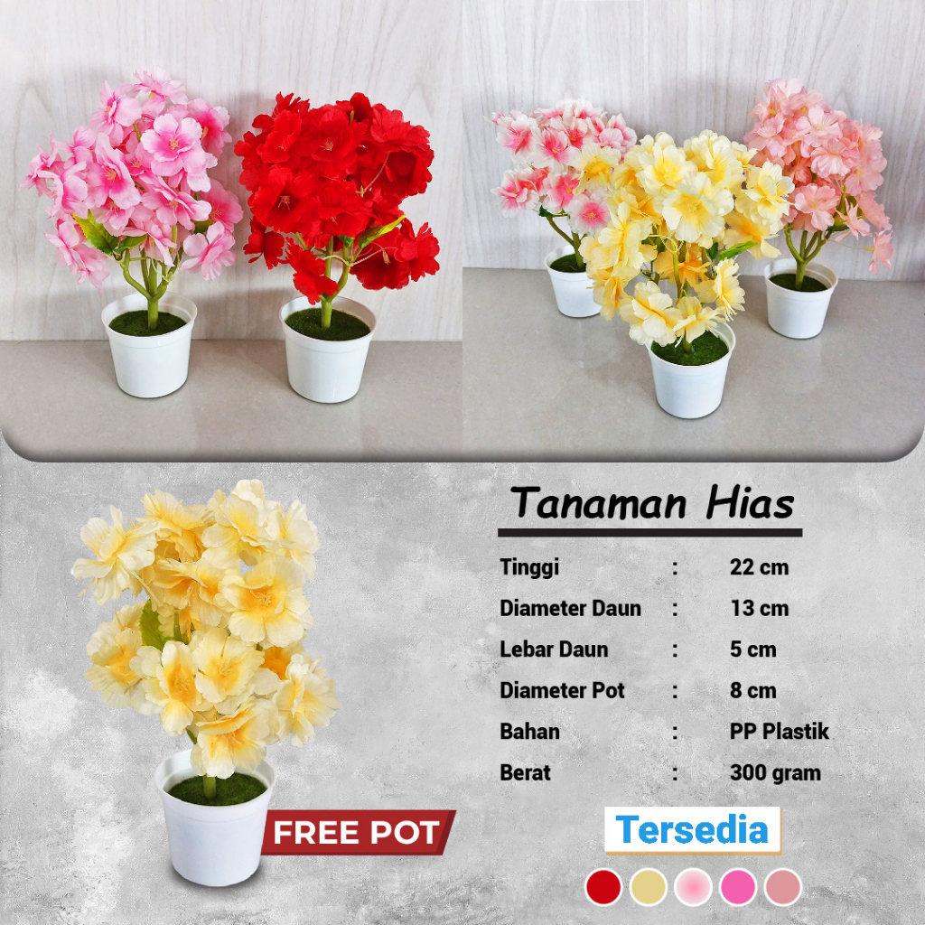 Bunga Hias Plastik Pot Tanaman Palsu Pajangan Ornamen Dekorasi Rumah Artificial Flower Satu7an PBP111