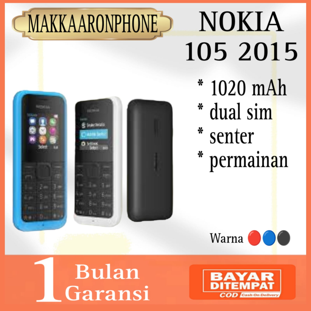 HANDPHONE NOKIA 105 (2015) VARIASI WARNA HITAM