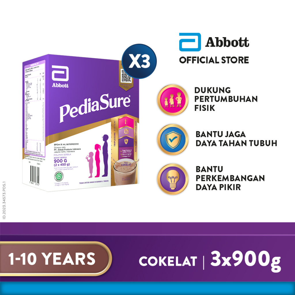 PediaSure Cokelat 900 g (1-10th) - Nutrisi Pertumbuhan - 3 pcs ABBOTT OFFICIAL STORE