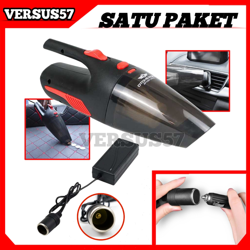 Satu Paket Vacuum Cleaner Penyedot Debu Mobil 12V 120W &amp; Adaptor Vacuum 12V 5A 60W