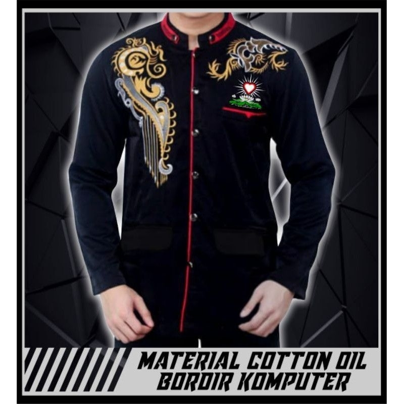 Jasco PSHT Baju koko PSHT Bordir Lengan Panjang Lis Merah Bahan Nagata drill Berkualitas