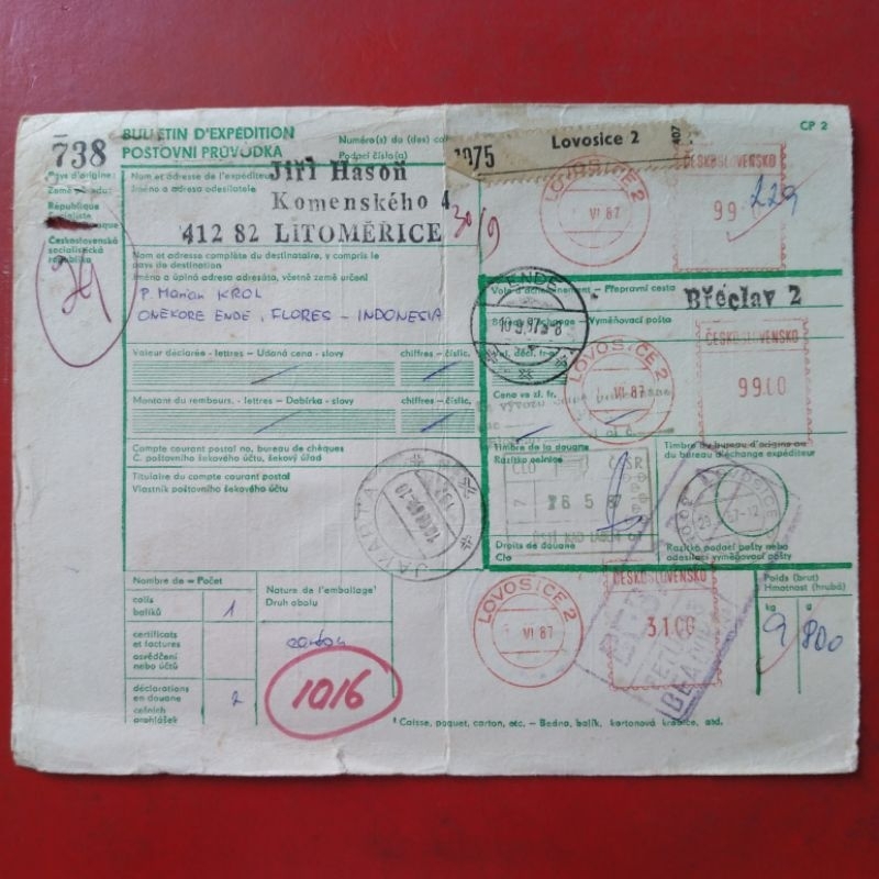 Koleksi Kuno Jadul 1987 Arsip Pengiriman Paket Barang Cekoslovakia-Indonesia - YN99