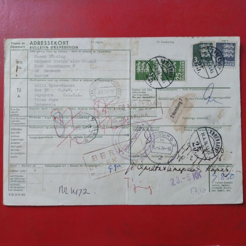 Koleksi Kuno Jadul 1976 Arsip Pengiriman Paket Barang Denmark-Indonesia - YN100