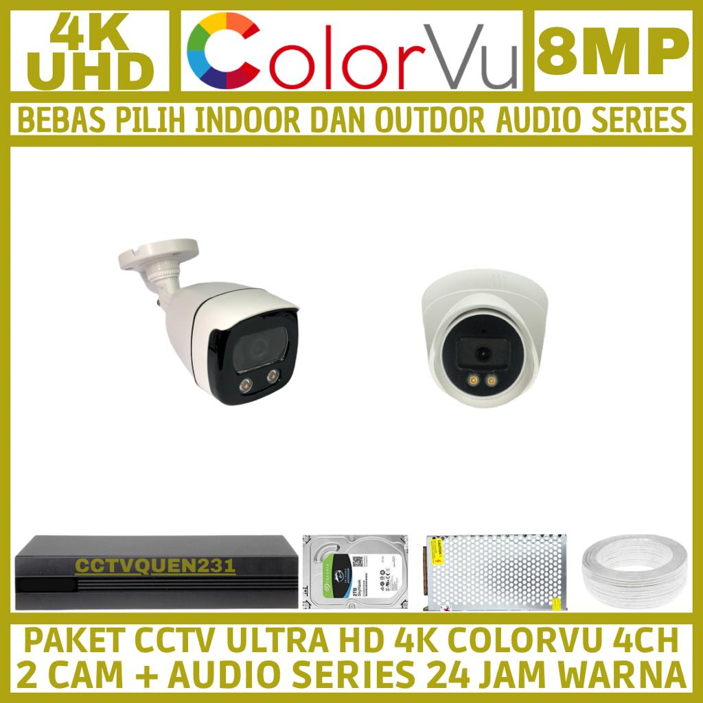 PAKET CCTV COLORVU 8MP 4 CHANNEL 2 KAMERA ULTRA HD 4K CAMERA AUDIO SERIES