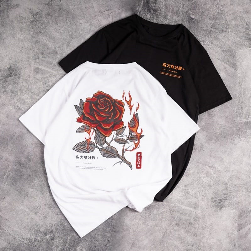 GSC - Baju KAOS OVERSIZE SAN ANDREASS / Kaos Oversize Terbaru-Flower Fire putih