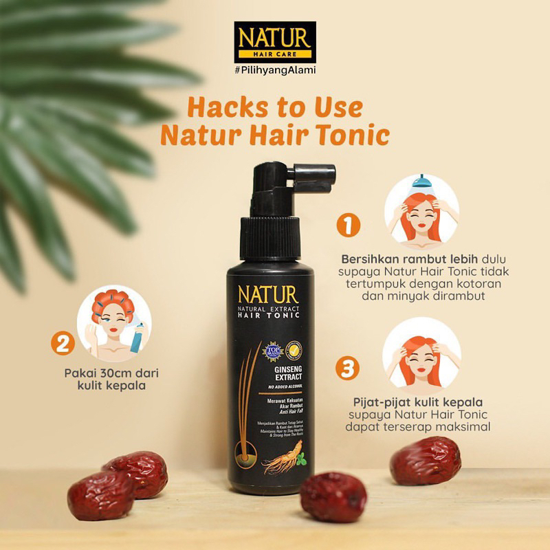 NATUR Hair Tonic Ginseng 50ML | Hairtonik Perawatan Rambut Rontok &amp; Kuat