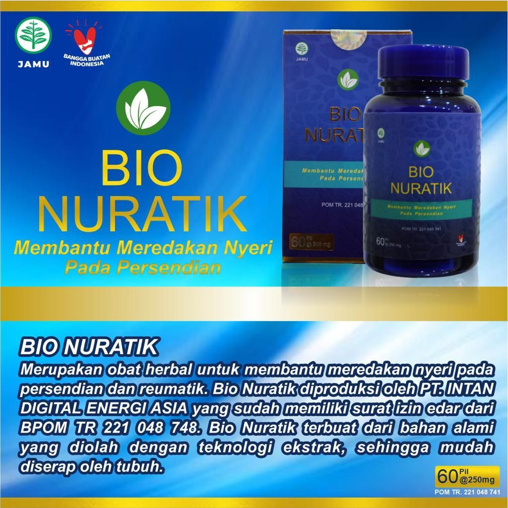 BIO NURATIK PIL OBAT HERBAL ALAMI AMPUH UNTUK MENGOBATI BERBAGAI JENIS KELUHAN PERSENDIAN SEPERTI PEGAL LINU, ASAM URAT, DAN REMATIK, NYERI SENDI, KESEMUTAN, DLL, JTV