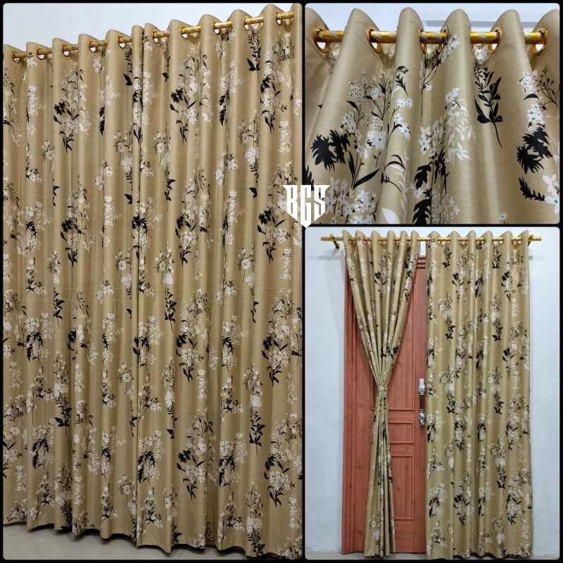 Gorden Pintu Dan Tirai Jendela Motif Mewah Moca Flower Bahan Kain Katun Tebal Ukuran 135x220cm Grama