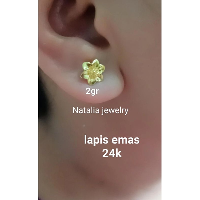 anting bunga kendari  lapis cairan emas 24 k,lengkap surat pembelian