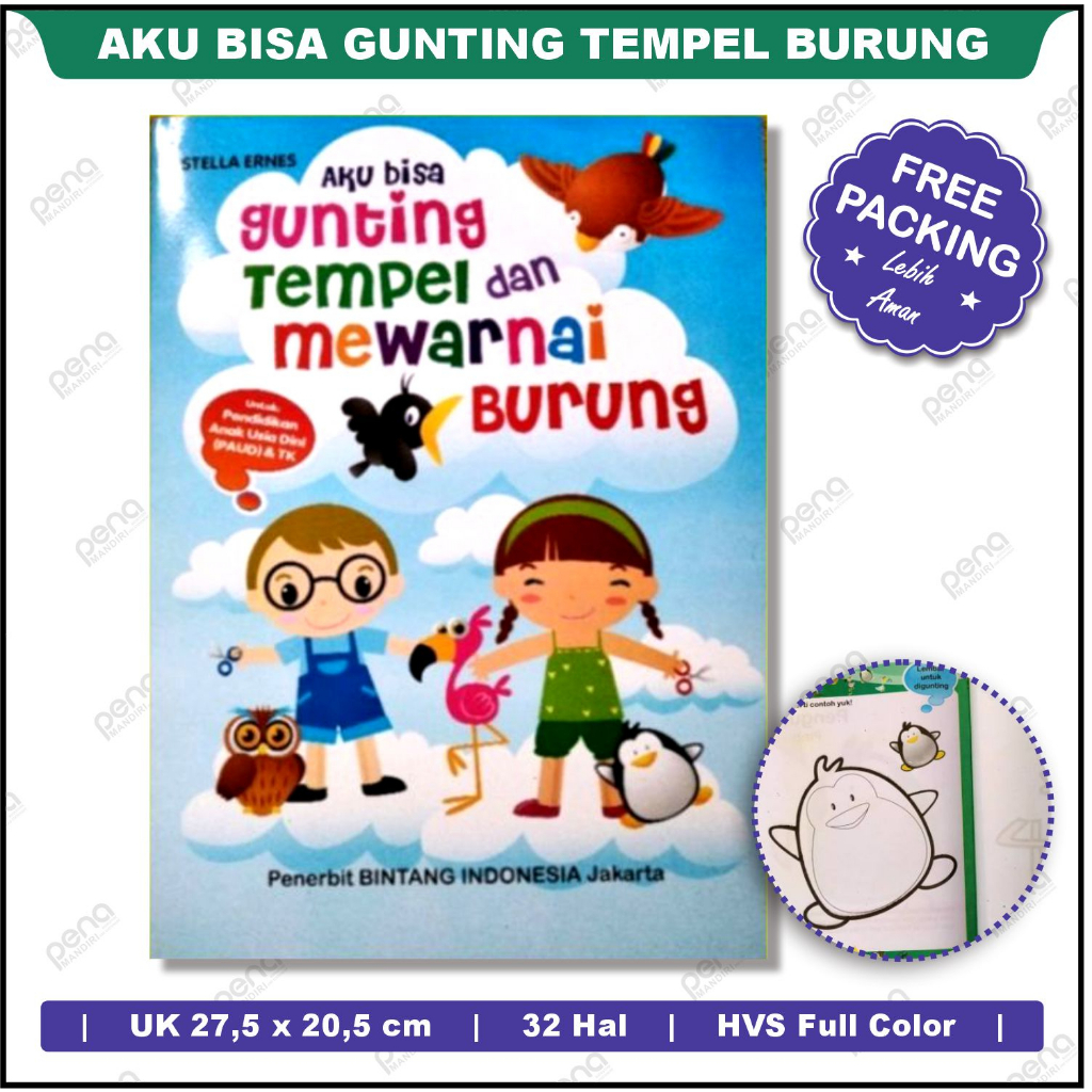 Buku Aktivitas Aku Bisa Gunting Tempel &amp; Mewarnai Burung (A4 / Besar)