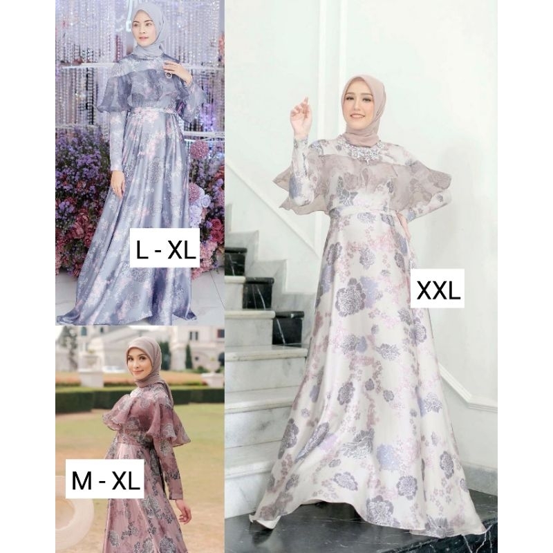 SIAP KIRIM LE FUJI DRESS BY VANILLA HIJAB Blossom Blue Denim Ivory M L XL XXL