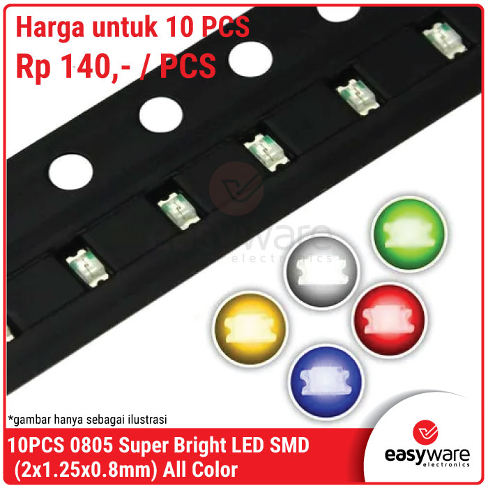 10pcs LED SMD 0805 BERBAGAI PILIHAN WARNA LED 0805 WARM WHITE RED BIRU