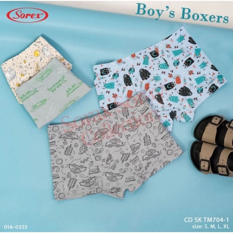 Sorex Celana Dalam Boxer Anak Cowok Super Soft Isi 3 Pcs - SK TM704