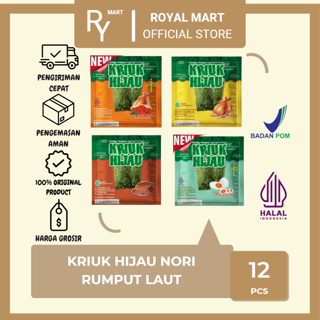 

Rumput Laut Nori Kriuk Hijau 12's