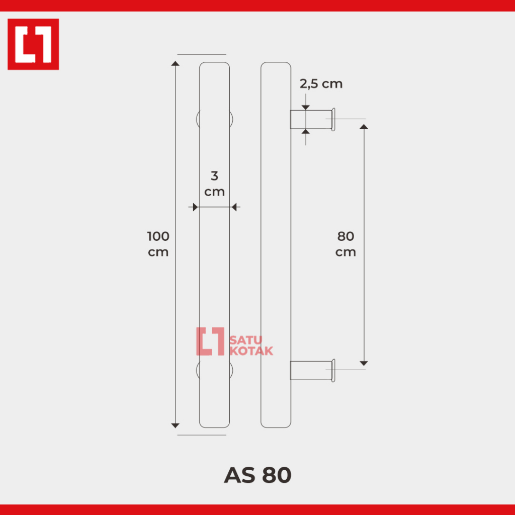 Gagang Pull Handle Pintu Kaca Kayu Stainless / Black AS 80cm Weldom