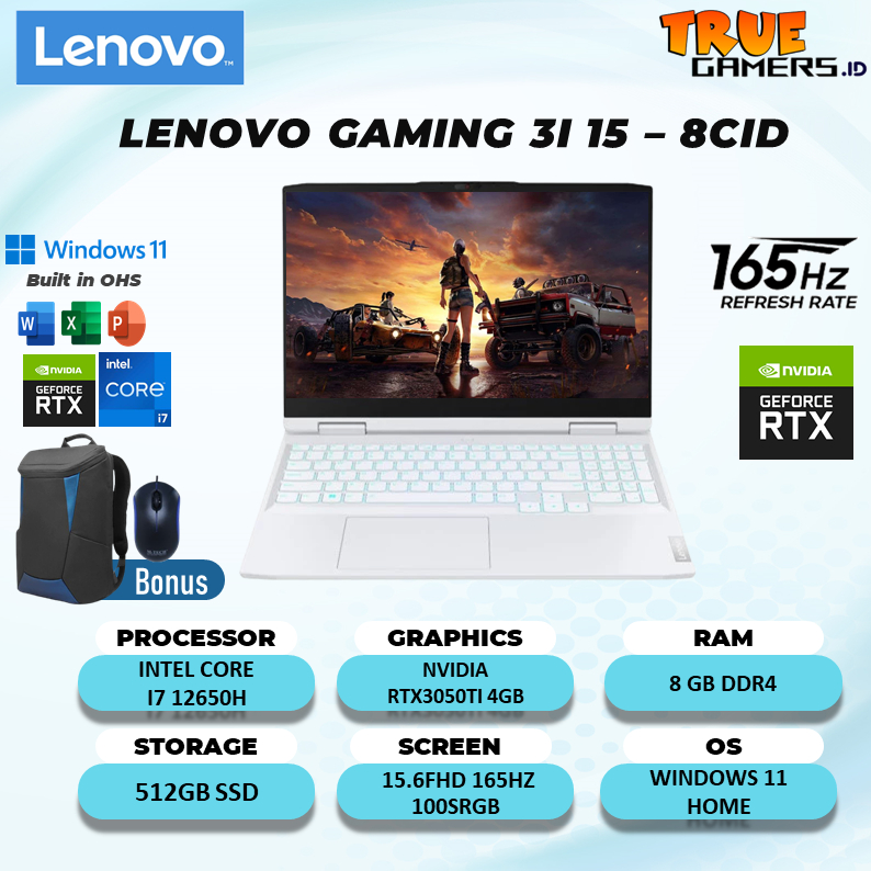 Laptop Gaming 3I 2022 RTX3050TI 4GB I7 12650H 8GB 512SSD W11+OHS 15.6FHD 165HZ 100SRGB