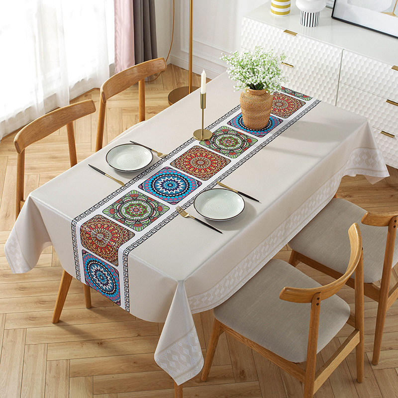 Taplak Meja Makan Premium Waterproof Anti Air Model Bohemian Alas Meja Makan 140*180/140*140cm PVC Table Cloth