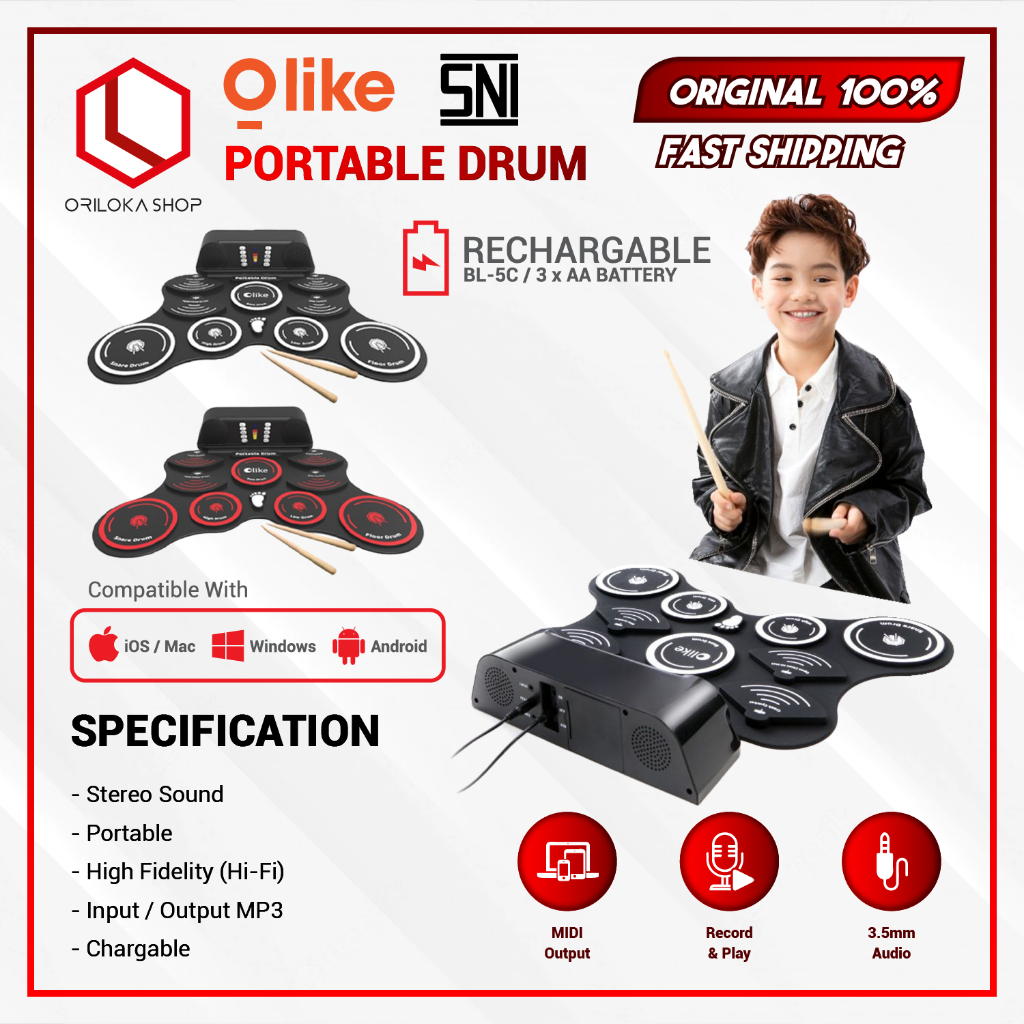 Olike Drum Electronic Portable - Garansi Resmi Olike