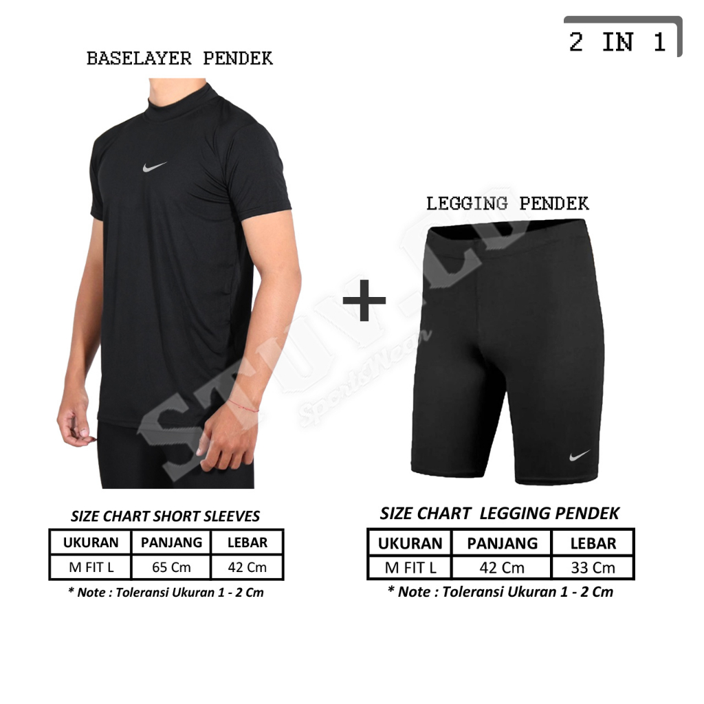 STELAN 2IN1 OLAHRAGA MANSET TANGAN PANJANG JARI DAN CELANA BASELAYER PENDEK UNISEX