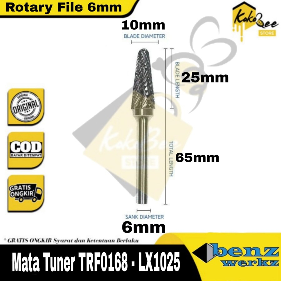Mata tuner 6mm 10x25x65 / tungsten carbide rotary file LX1025 benz - LX1025 Mata tuner tungsten carb