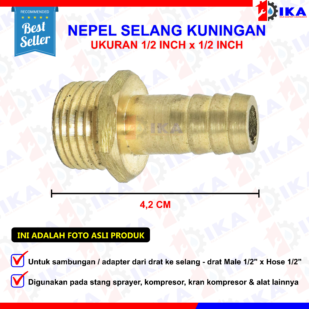 NEPEL SELANG FULL KUNINGAN  KONEKTOR DRAT LUAR SPRAYER GUN 1/2&quot; X 1/2&quot; X 3/4&quot; X 5/8&quot; X Nepel Selang Drat 1/4 Inch Full Brass