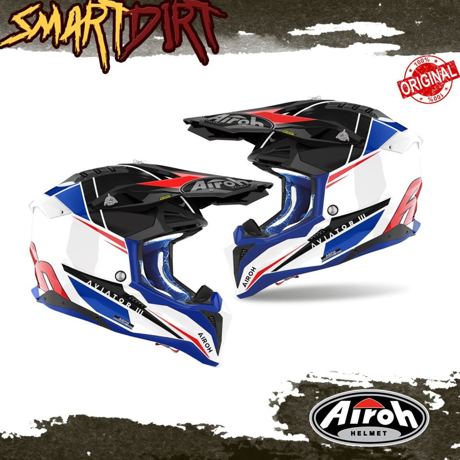 HELM CROSS AIROH AVIATOR 3 PUSH BLUE RED GLOSS HELM AIROH AVIATOR ORI