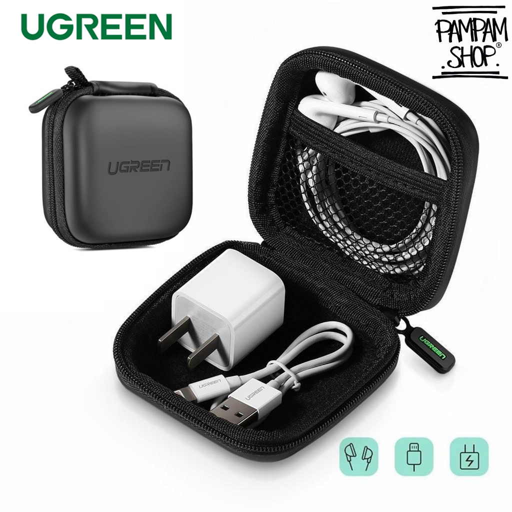 UGREEN ORIGINAL Earphone Case Pouch Black Eva Bag Tempat Headset Kabel Charger Flashdisk FD Flash Disk Kotak Kecil Organizer Storage Waterproof Anti Air Ori Water Proof