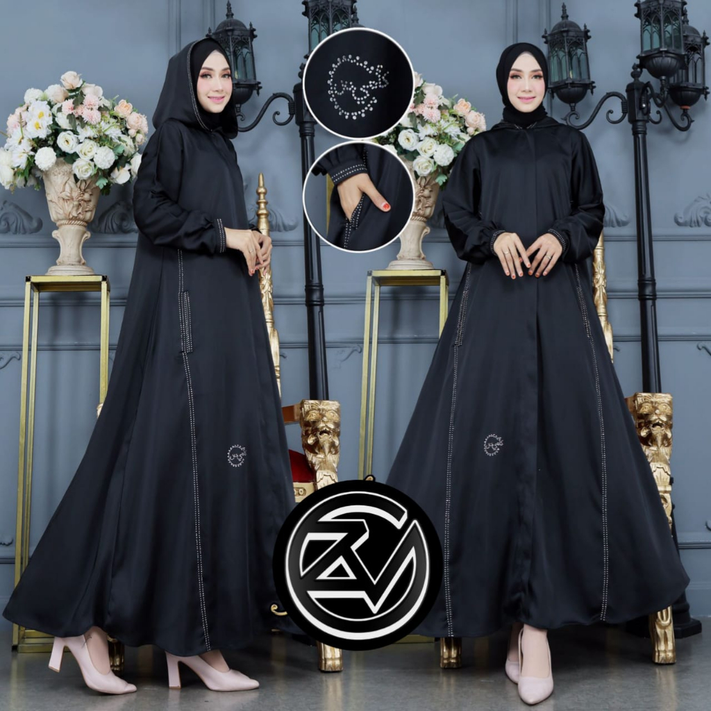Abaya Hoodie | Mazavi Dress Abaya Hoodie Satin RC Premium Wanita M L XL XXL