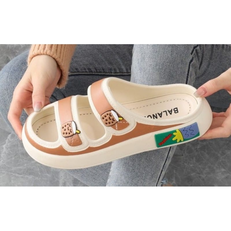 Sandal Wedges Wanita Selop Karet Jelly Import