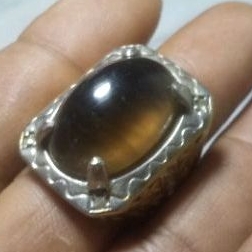 JUMBO BATU SOLAR SOLOK NATURAL BROWN OBSIDIAN 100% ASLI ALAM BUKAN SINTHETIC RING EMBAN TITANIUM UK 