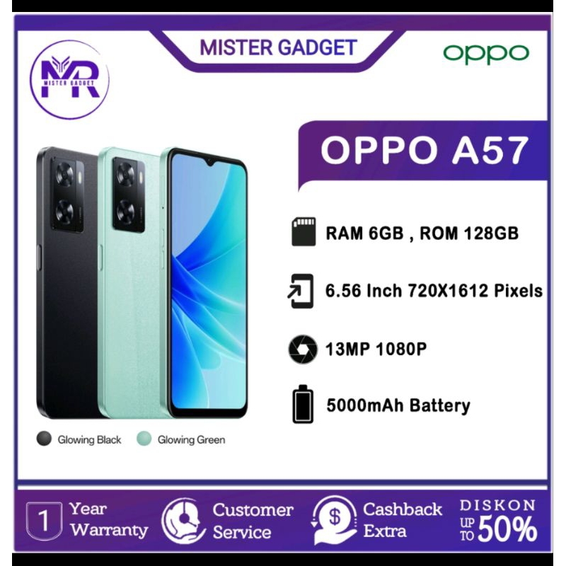 Oppo A57 RAM 6/128 GB GARANSI 1 TAHUN