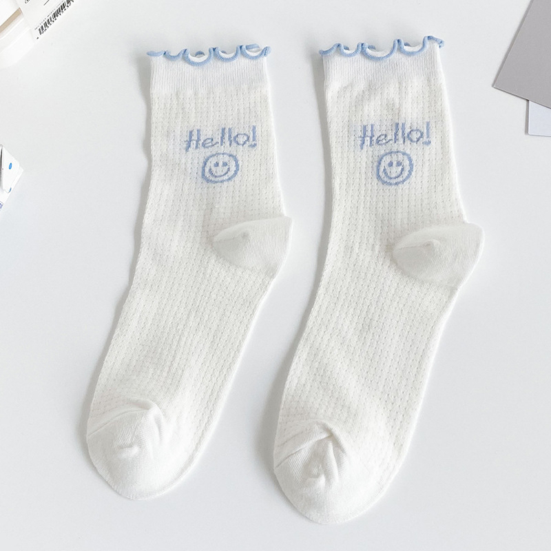 Calf Length Transparent Socks With A Smile Motif 2499