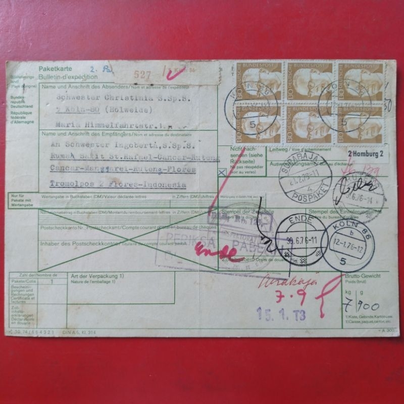 Koleksi Kuno Jadul 1976 Arsip Pengiriman Paket Barang Jerman-Indonesia - YN102