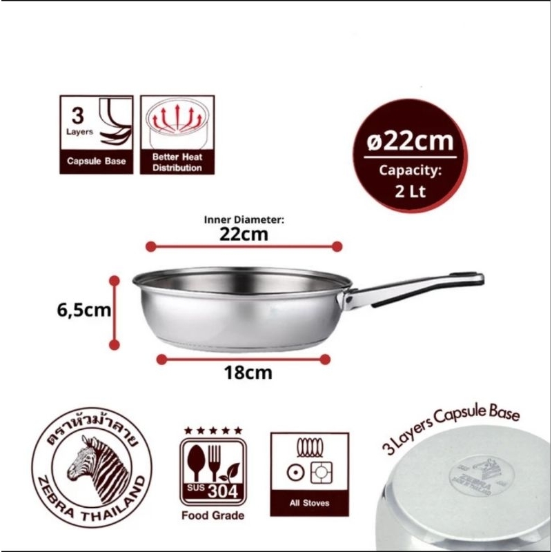 ZEBRA Frying Pan 22 Cm 175323 Vitalux Plus - Wajan Kuali Stainless