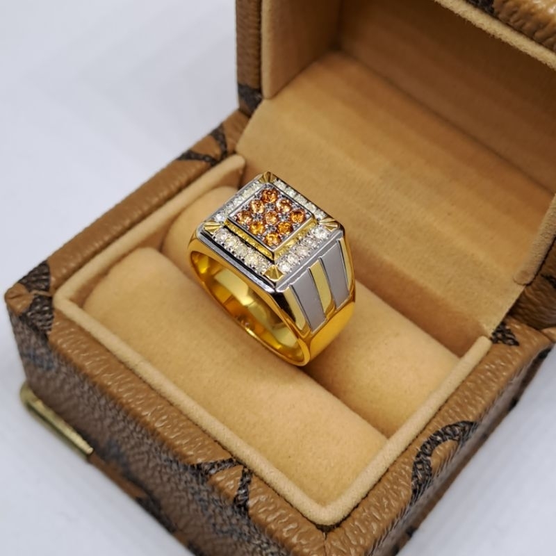 cincin berlian pria asli orange sapphire ring silver | memo