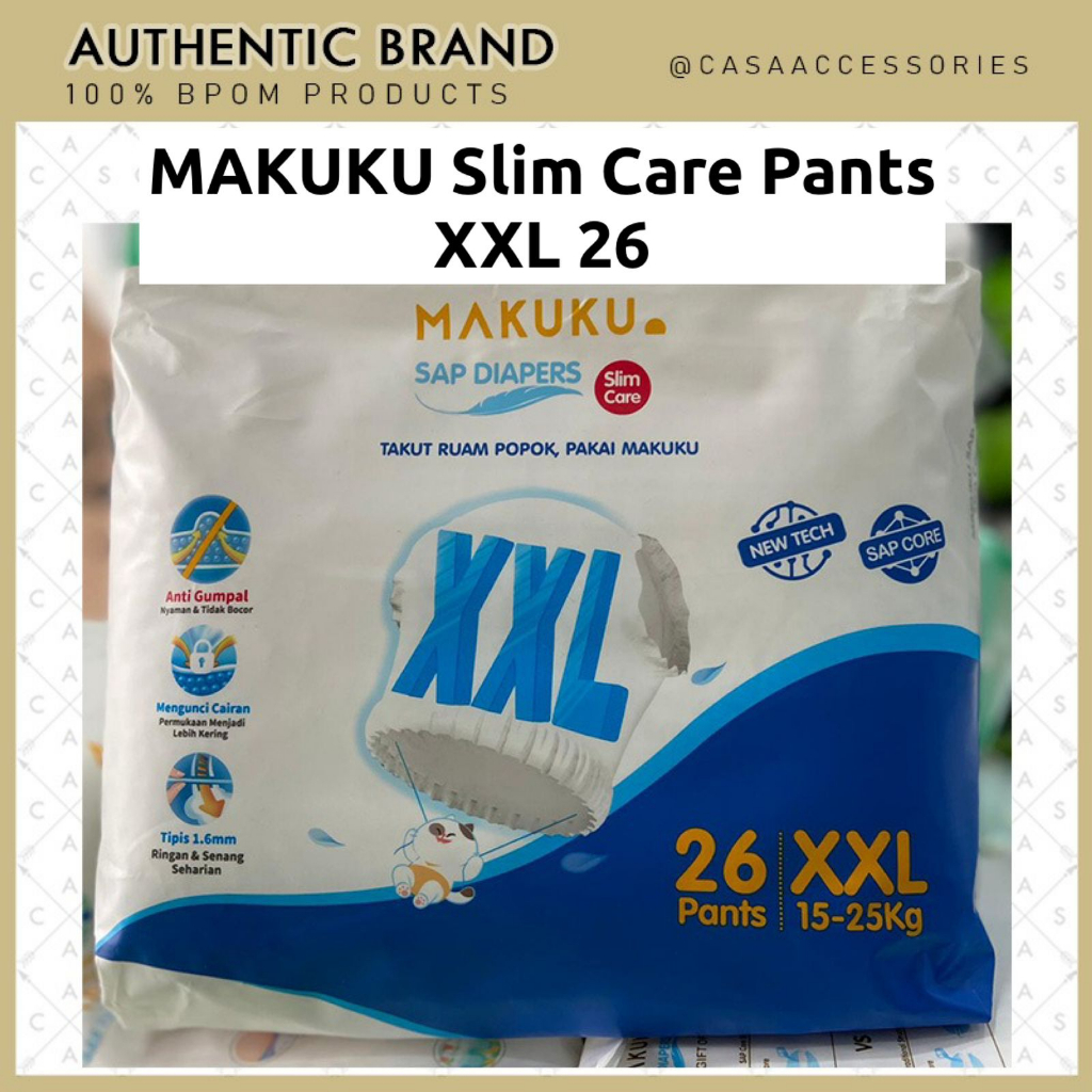 MAKUKU SAP Diapers Slim Care Pants XXL26 Popok Bayi Tipis Extra Dry